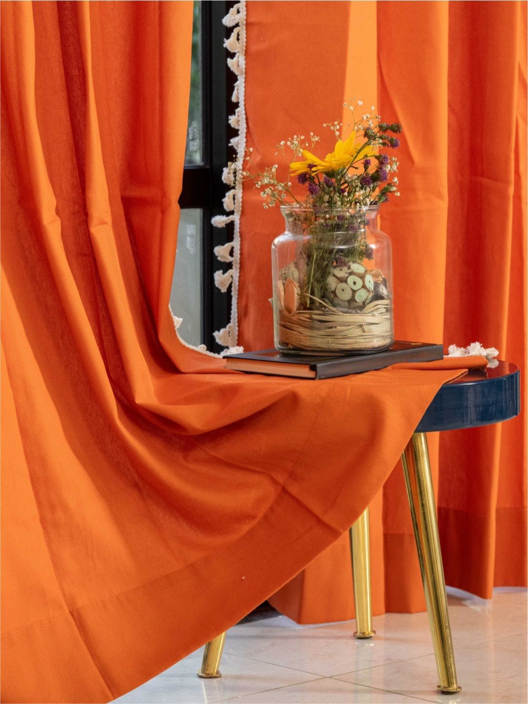 URBAN SPACE Orange & White Long Door Curtain