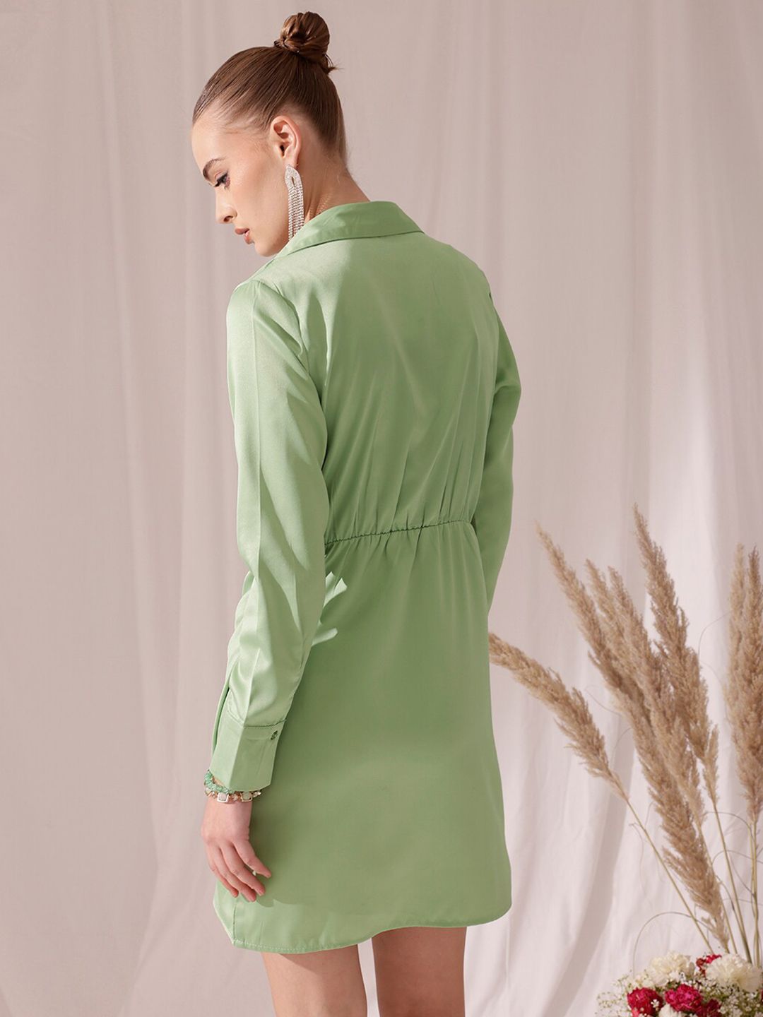 WORK IT by STREET 9 Shirt Collar Long Sleeves Satin Wrap Dress