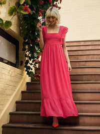 SASSAFRAS Square Neck Sleeveless Georgette Maxi Dress