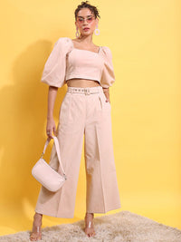 Tokyo Talkies Cropped Top With Flared Trouser & Belt