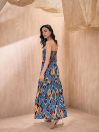 Pink Paprika oleh Sassafras Ikat dicetak Strapless Smocked Tube Fit & Flare Maxi Dress