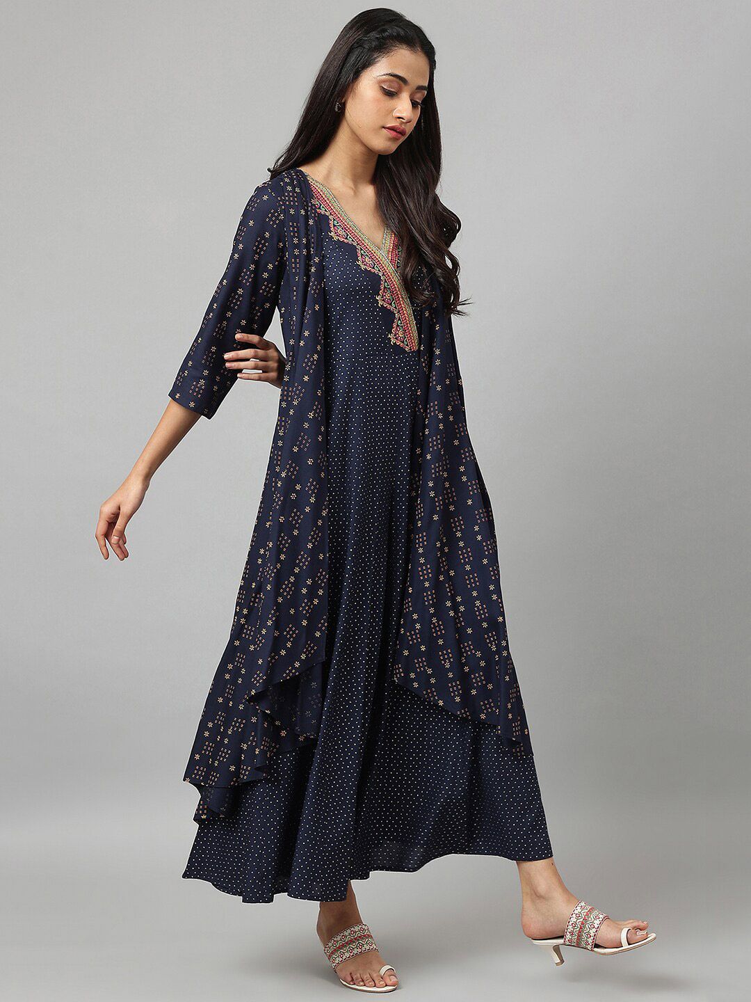 W Women Navy Blue Heavy Festive Gilet Kimono Jumpsuit