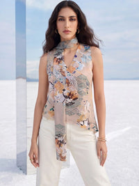 Mamicha Floral Print Satin Top