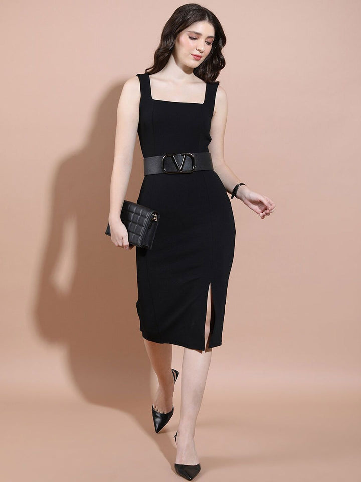 Tokyo Talkies Black Square Neck Bodycon Dress