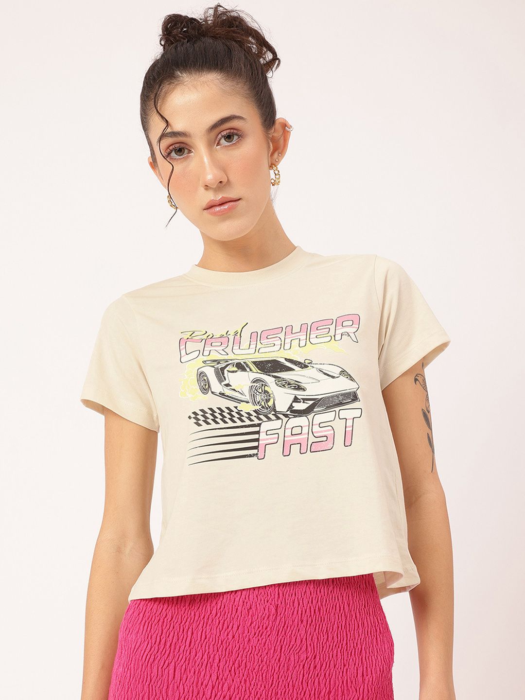 DressBerry Racer's Muse Round Neck Graphic Printed Tee