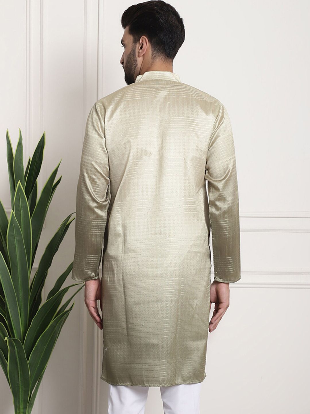 SOJANYA Woven Design Mandarin Collar Silk Cotton Kurta