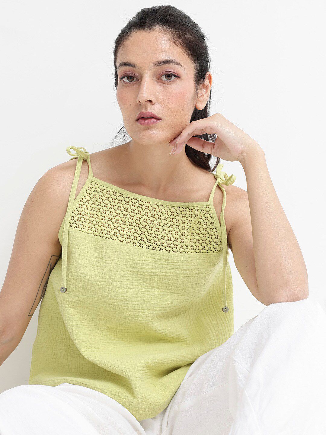 RAREISM Self Design Shoulder Straps Cotton Top
