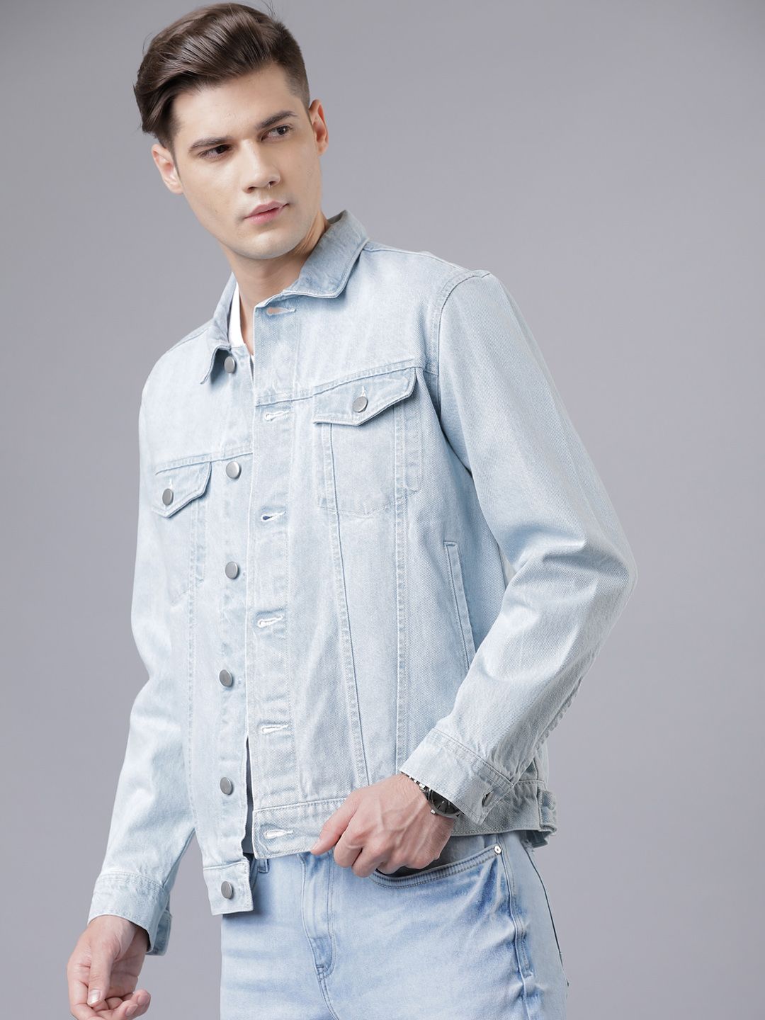 Highlander Men Jaket Denim Pepejal Biru
