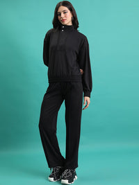 Tokyo Talkies Black Mock Collar Jacket With Mid-Rise Trouser Co-Ords