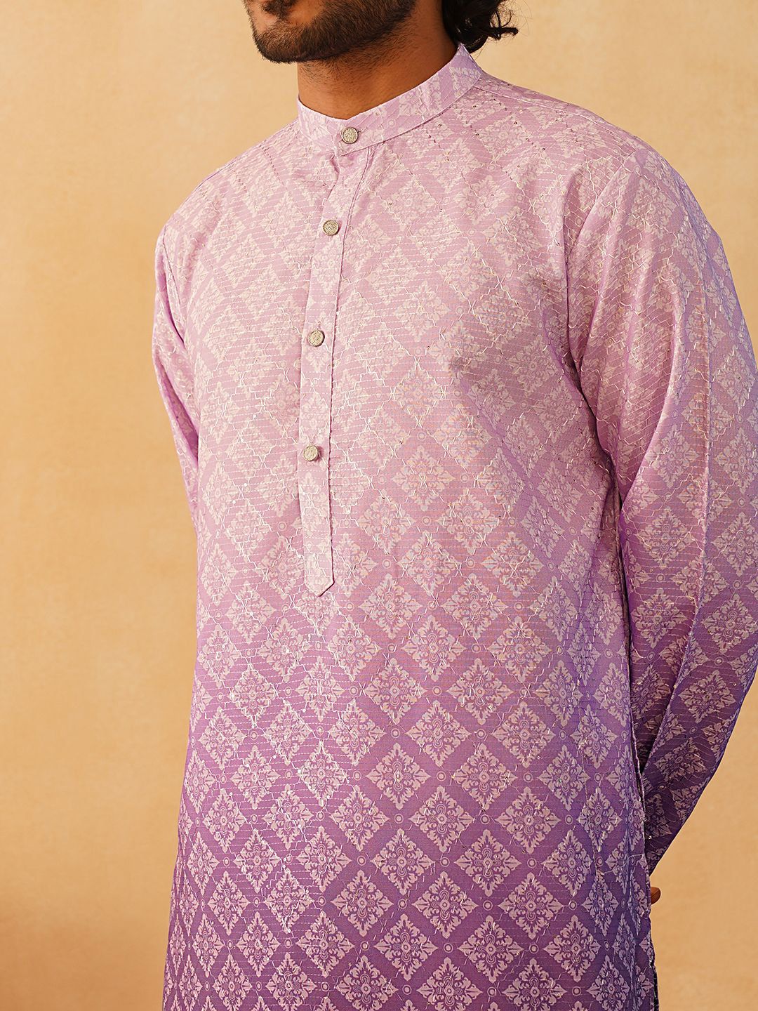 Jompers Ethnic Motifs Printed Band Collar Pure Cotton Straight Kurta