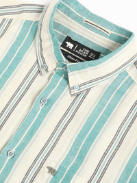 THE BEAR HOUSE Button-Down Collar Slim Fit Striped Casual Cotton Linen Shirt