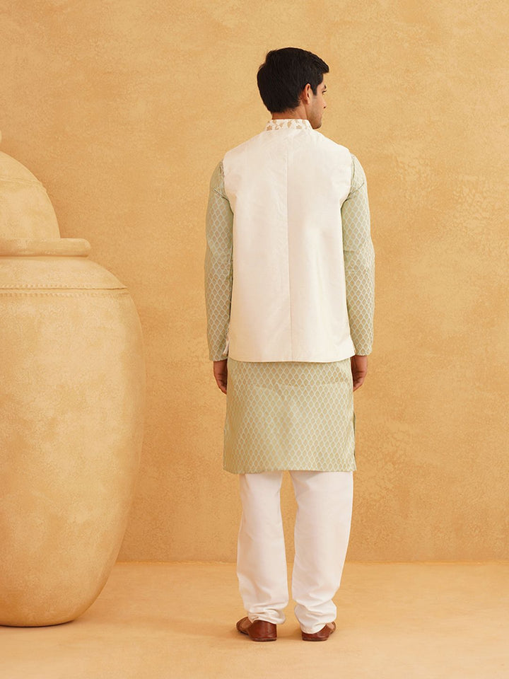 SOJANYA Woven Design Mandarin Collar Kurta with Churidar & Nehru Jacket