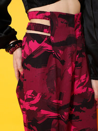STREET 9 Women Maroon Abstract Smart Straight Fit High-Rise Trousers