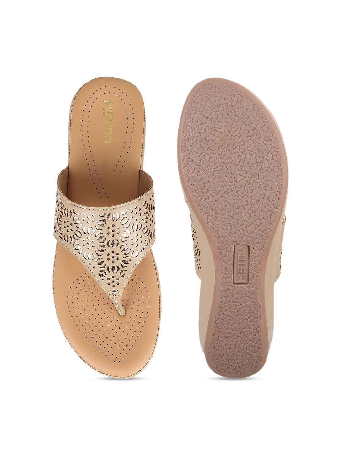 Metro Women Beige Embellished Sandal with Laser Cuts