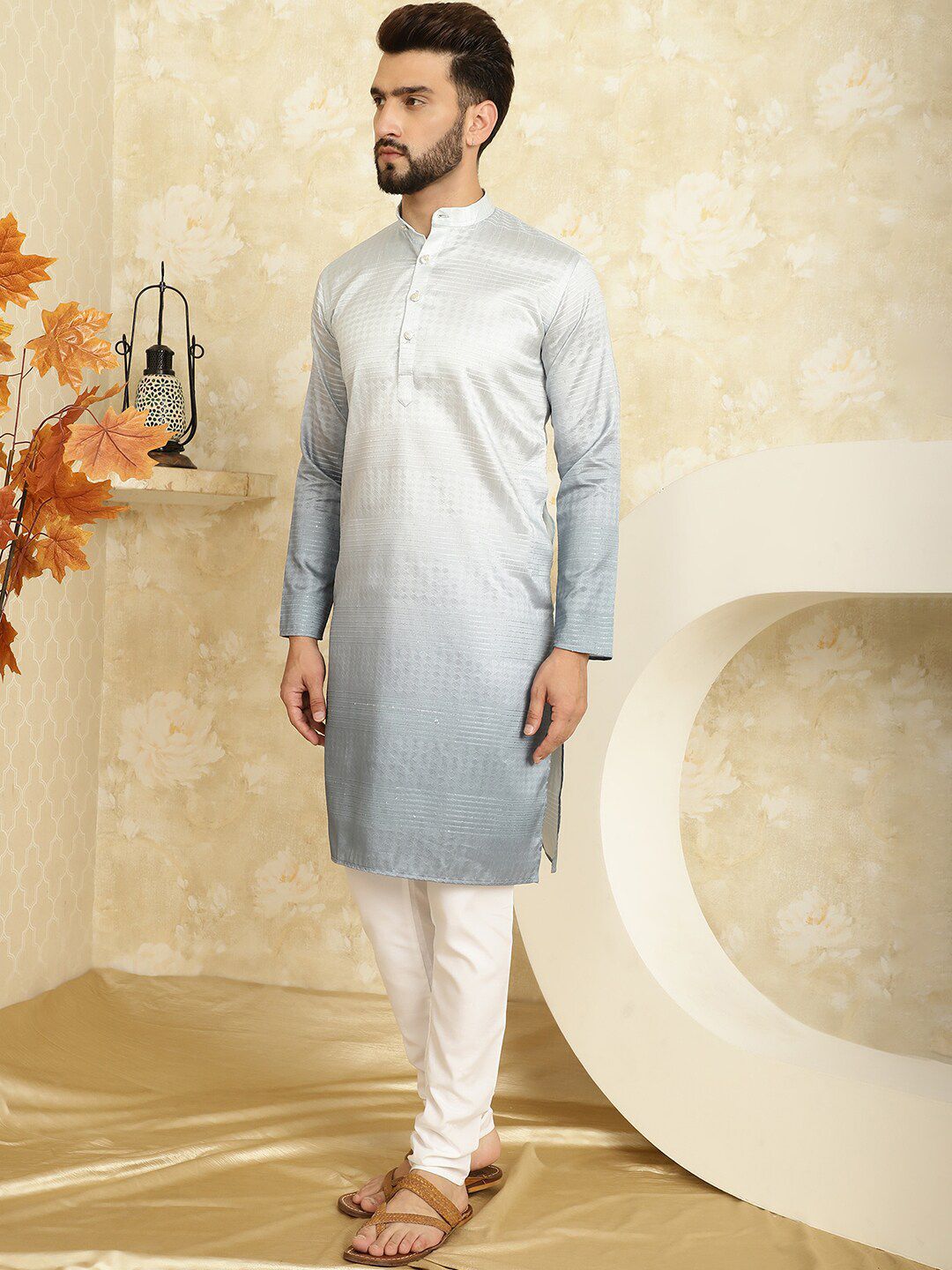 SOJANYA Striped Regular Sequined Jacquard Kurta With Churidar