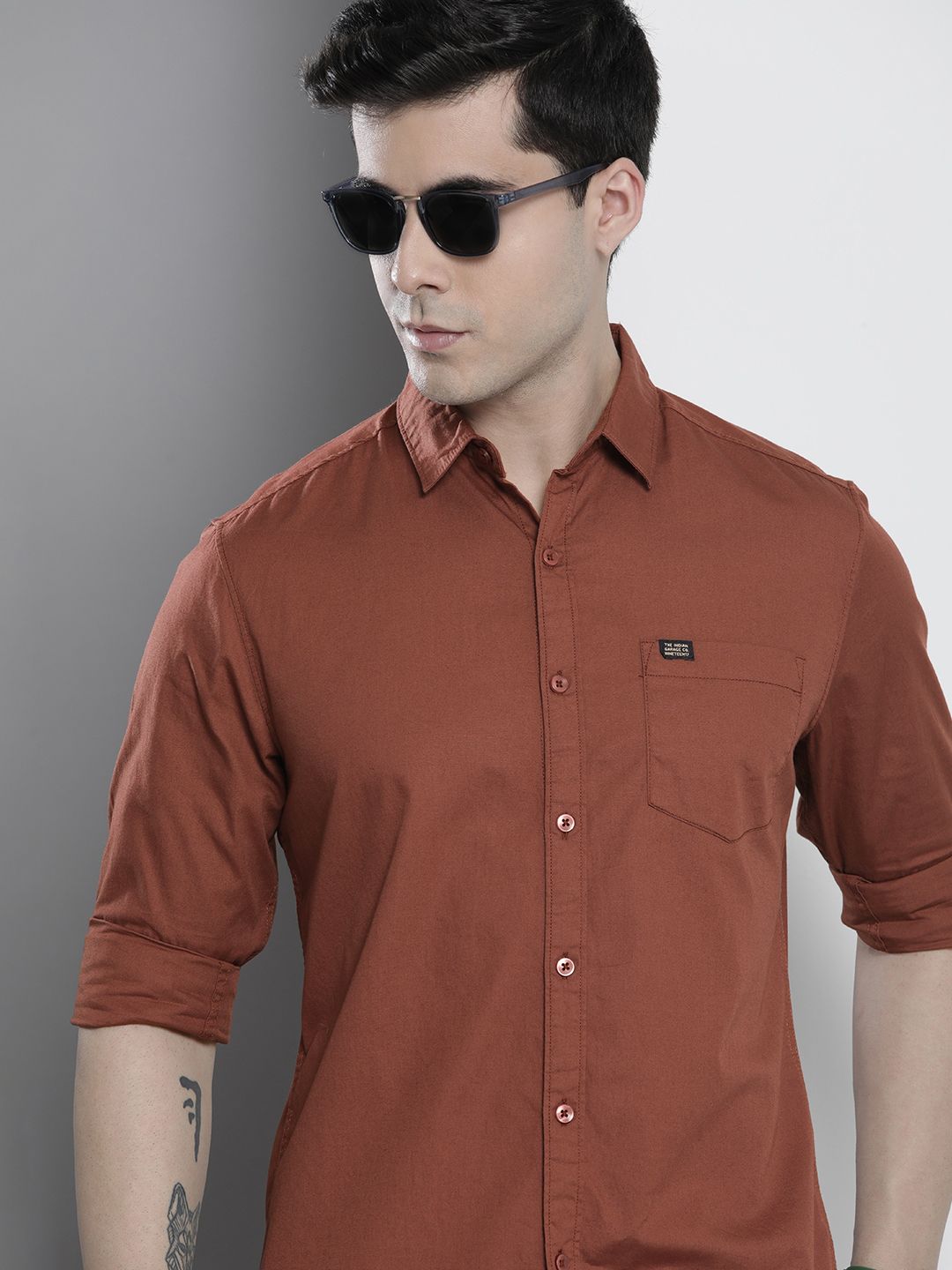 The Indian Garage Co Men Brown Solid Comfort Casual Shirt