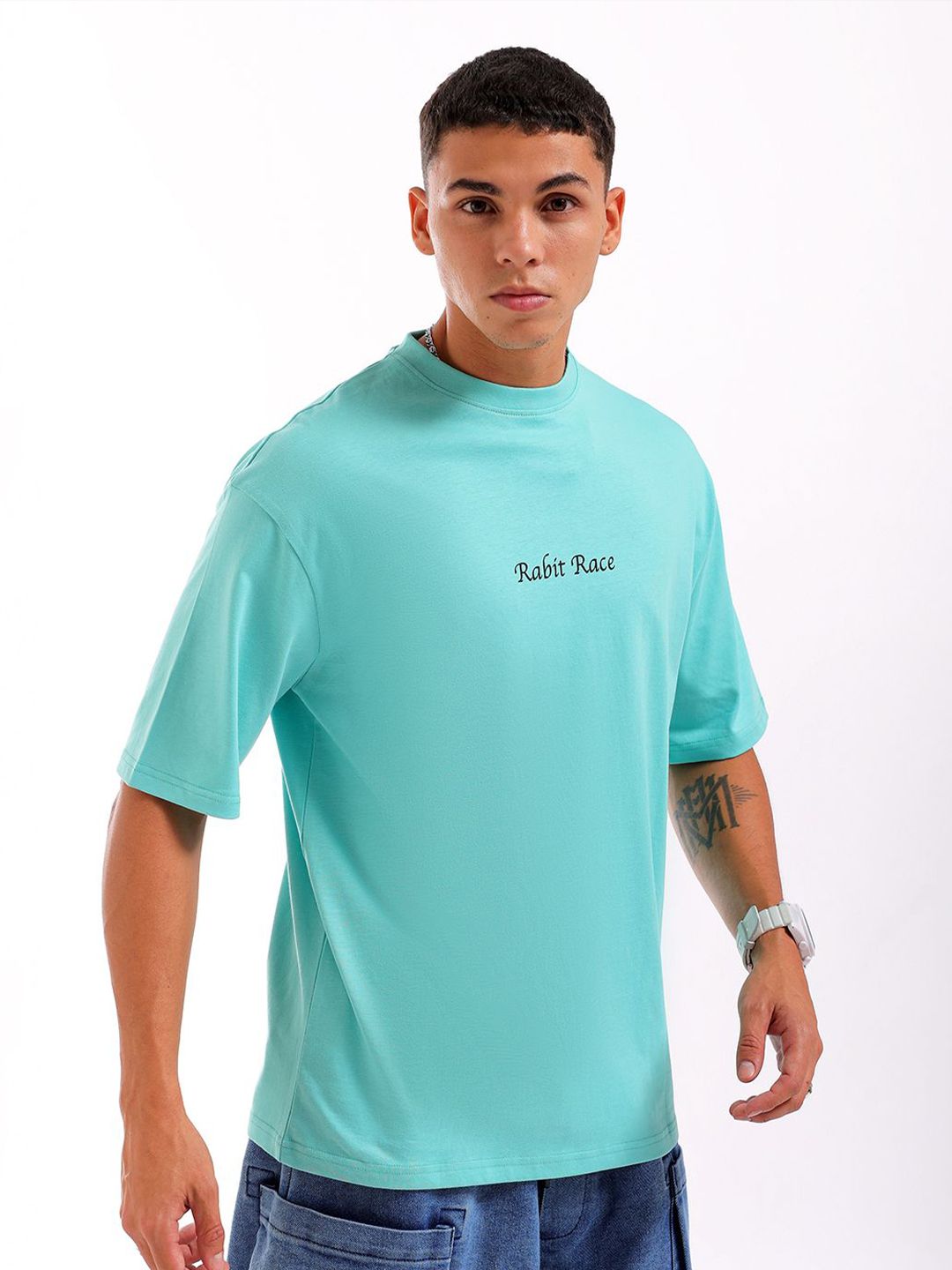 The Indian Garage Co Men Back Printed Boxy Oversized Round Neck T-shirt