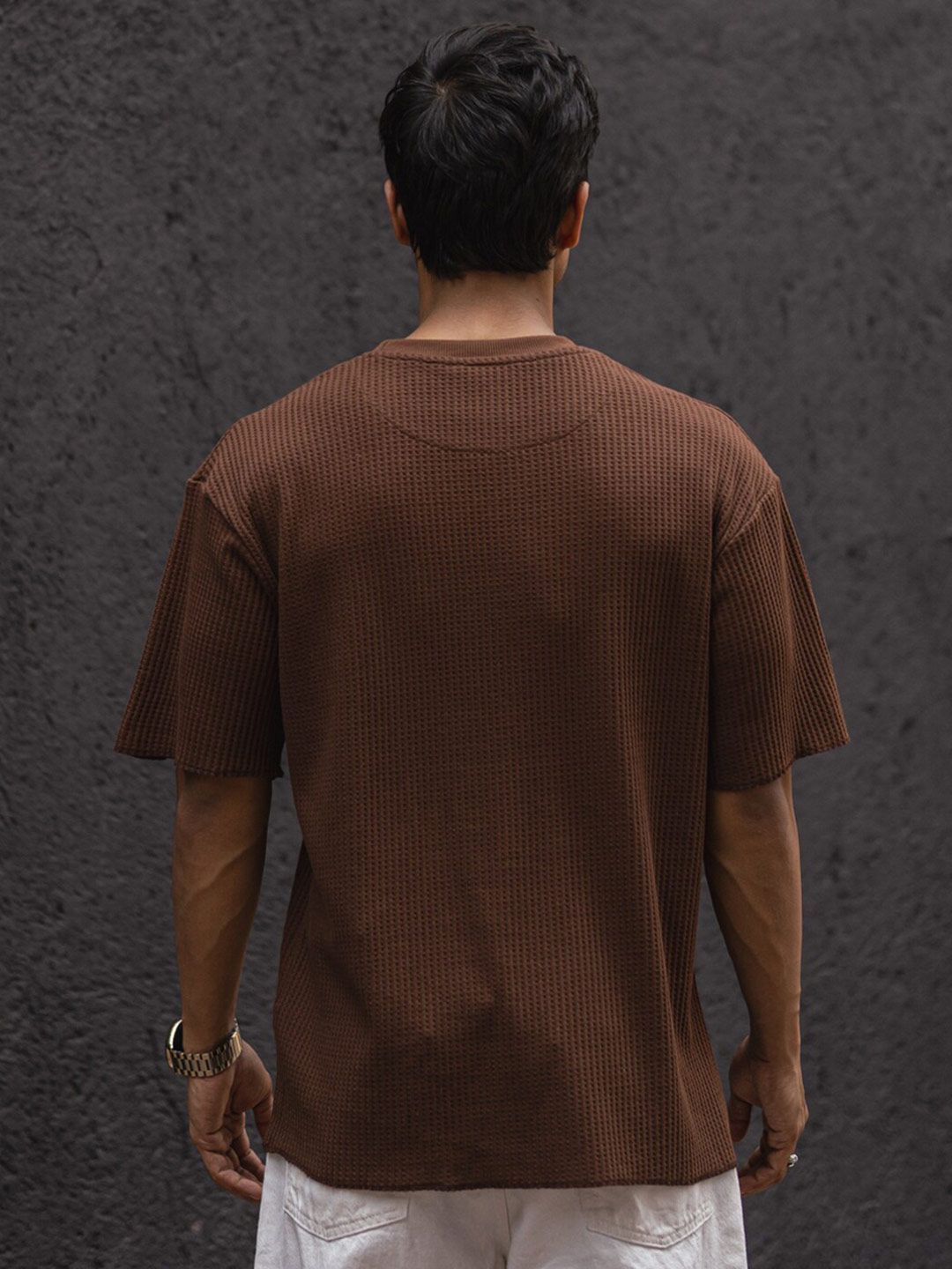 Powerlook Self Design Round Neck Drop-Shoulder Sleeves Oversized T-shirt