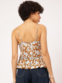 DressBerry Blooming Bold Strappy Floral Print Ruffled Top