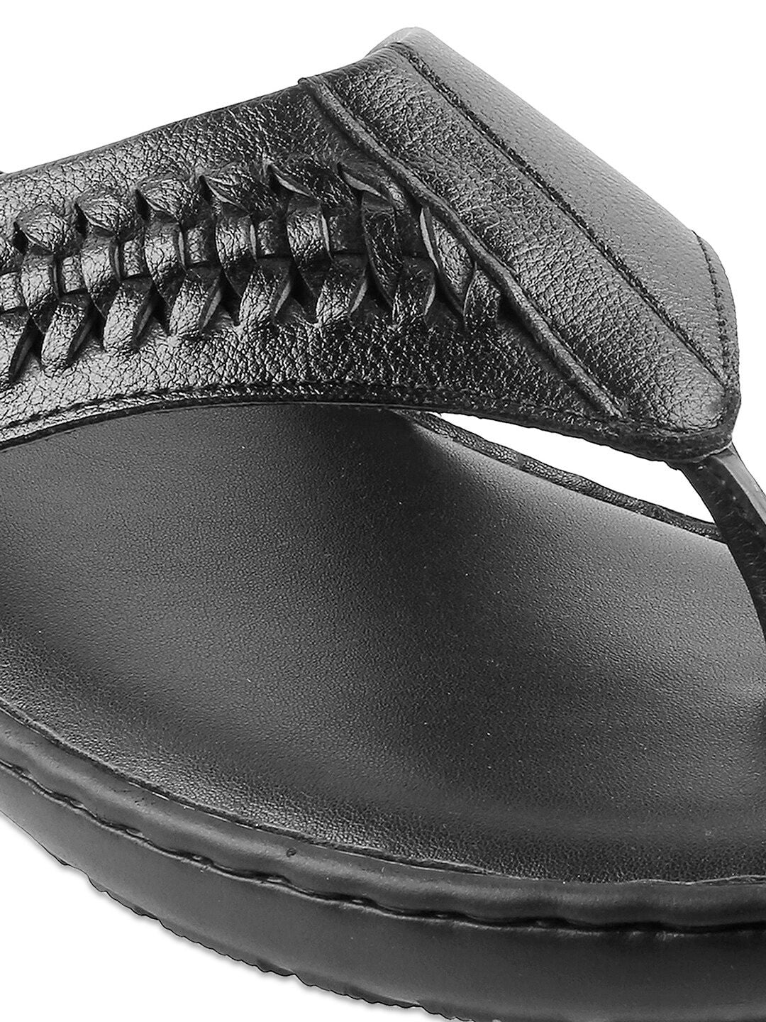 Metro Men Black Leather Comfort Sandals