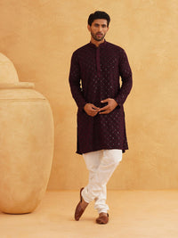 SOJANYA Embroidered Sequinned Pure Cotton Kurta with Churidar