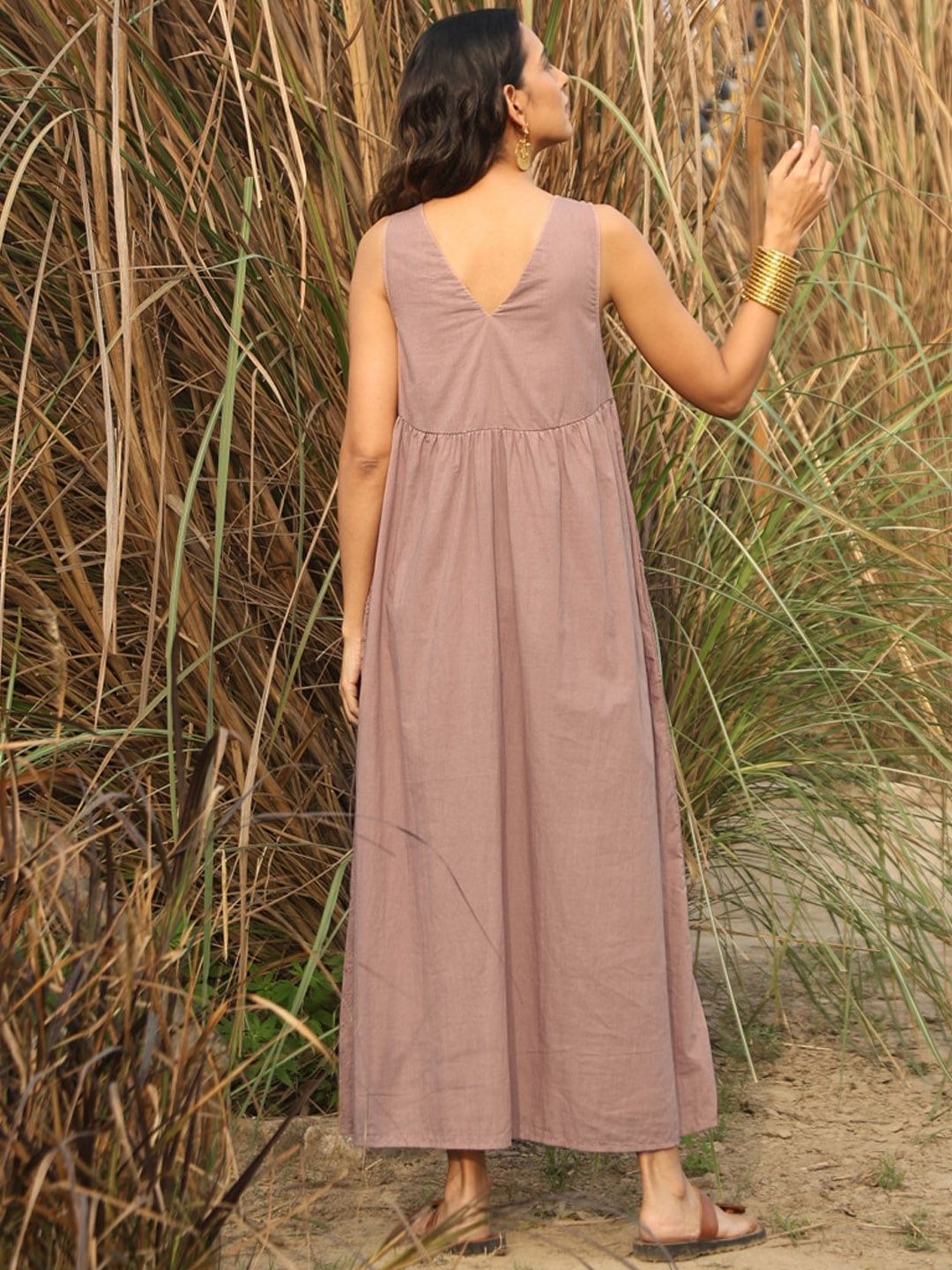 trueBrowns Floral Embroidered Round Neck A-Line Maxi Ethnic Dresses