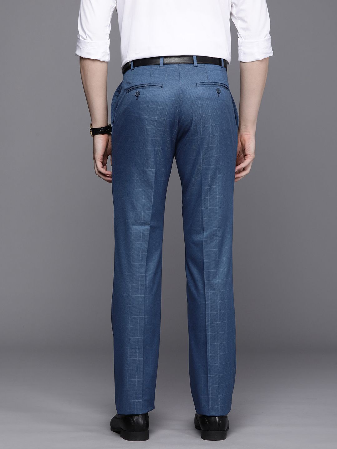 Raymond Men Mid-Rise Contemporary Fit Checked Trousers