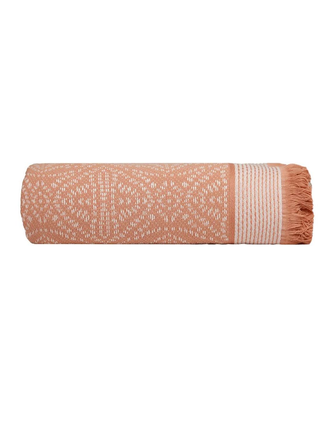 MYTRIDENT Orange-Coloured & White Ethnic Motifs Printed Cotton 500 GSM Bath Towel