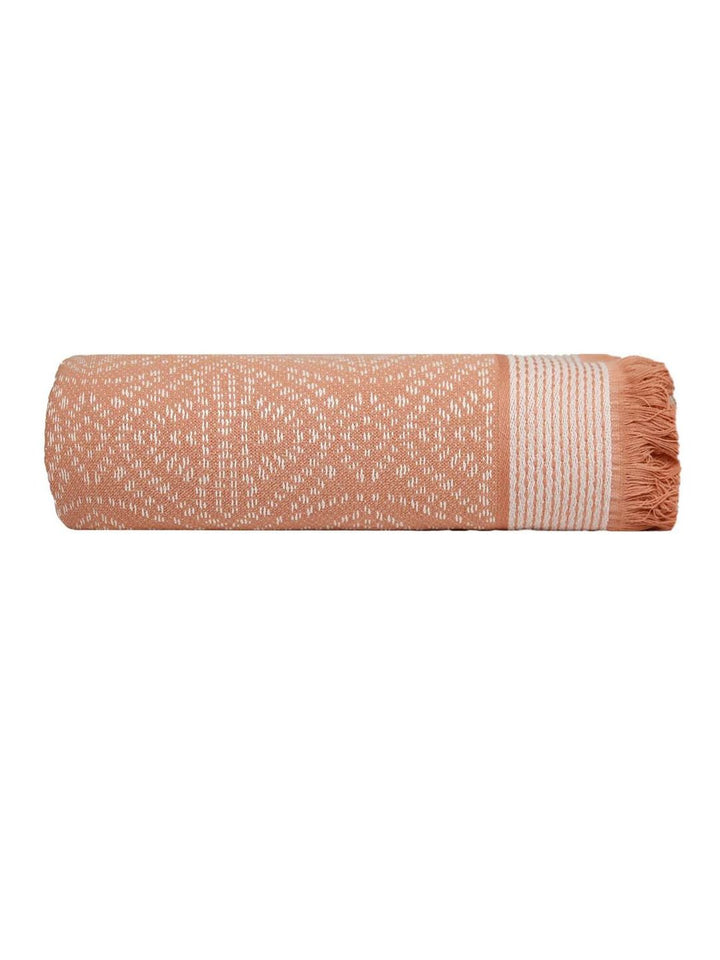 MYTRIDENT Orange-Coloured & White Ethnic Motifs Printed Cotton 500 GSM Bath Towel
