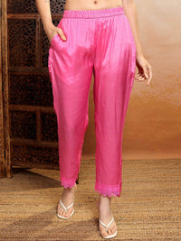 Vishudh Pink Floral Printed Gotta Patti Straight Kurta With Trousers & Dupatta
