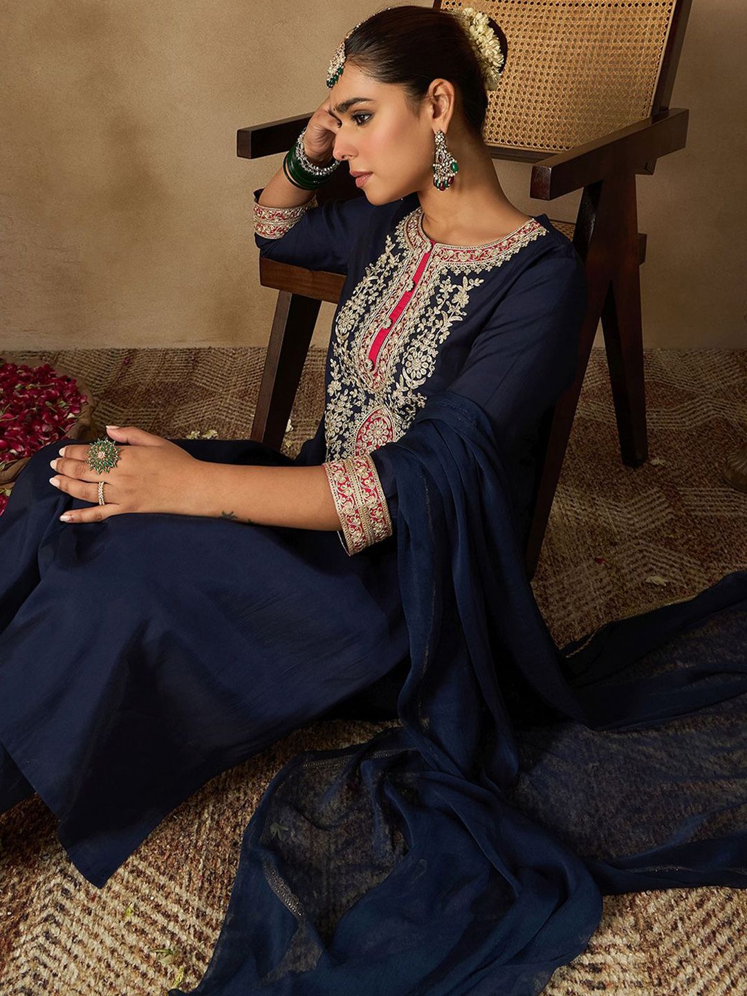 Indo Era Women Ethnic Motifs Yoke Design Regular Kurta with Trousers & Dupatta