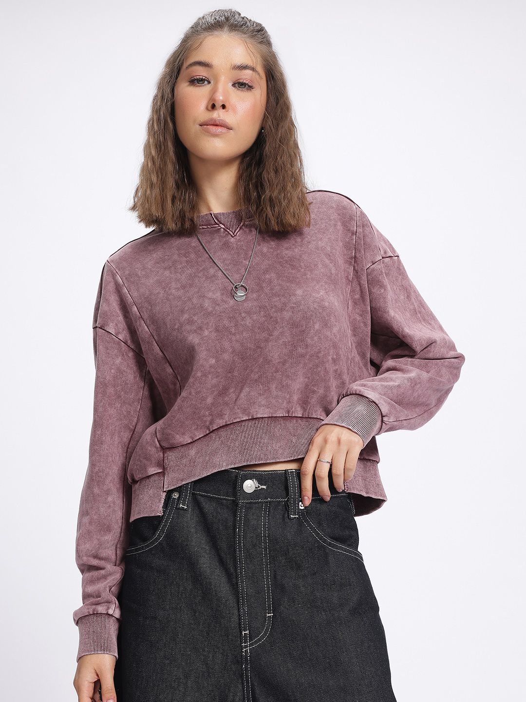 DressBerry Texture Dyed Drop-Shoulder Sweatshirt
