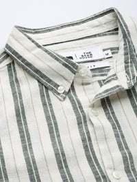 THE BEAR HOUSE Men Off-White & Black Slim Fit Striped Casual Cotton Shirt