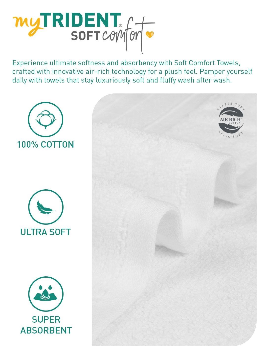 MYTRIDENT Soft Comfort White 3 Pieces Pure Cotton 500 GSM Towel Set