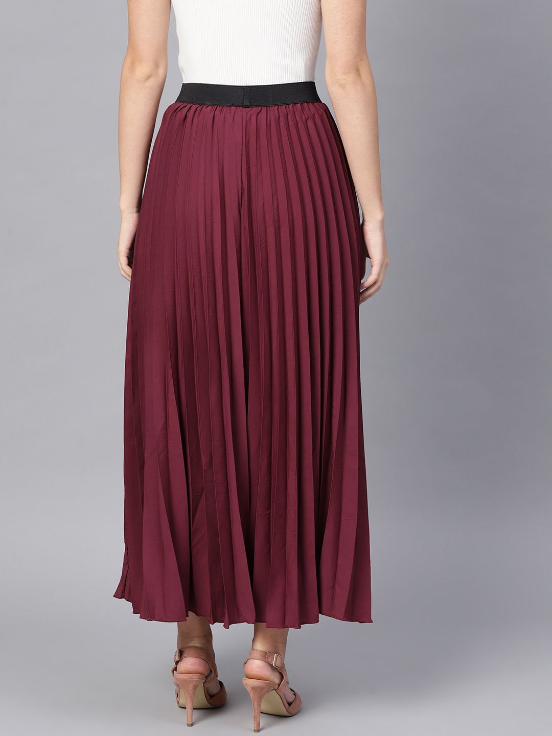 SASSAFRAS Burgundy Accordian Pleat Maxi Flared Skirt