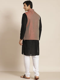 SOJANYA Lelaki Black Chikankari Pure Cotton Kurta with Churidar & Nehru Jacket