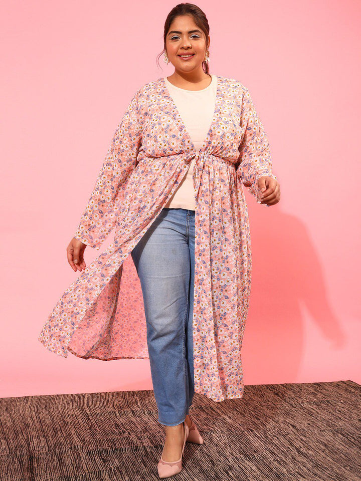 CURVY STREET Women Printed Longline Tie-Up Shrug