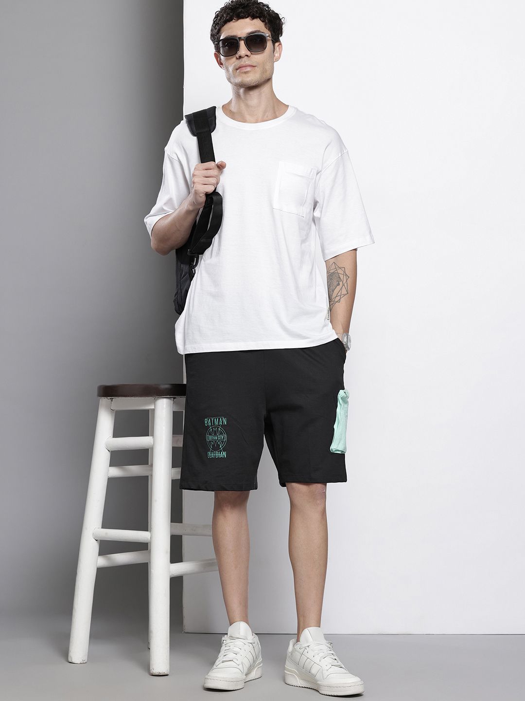 The Indian Garage Co Men Batman Printed Loose Fit Cargo Shorts