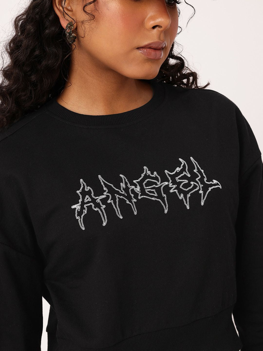 DressBerry Printed Cotton Terry Boxy Fit Crop Sweatshirt
