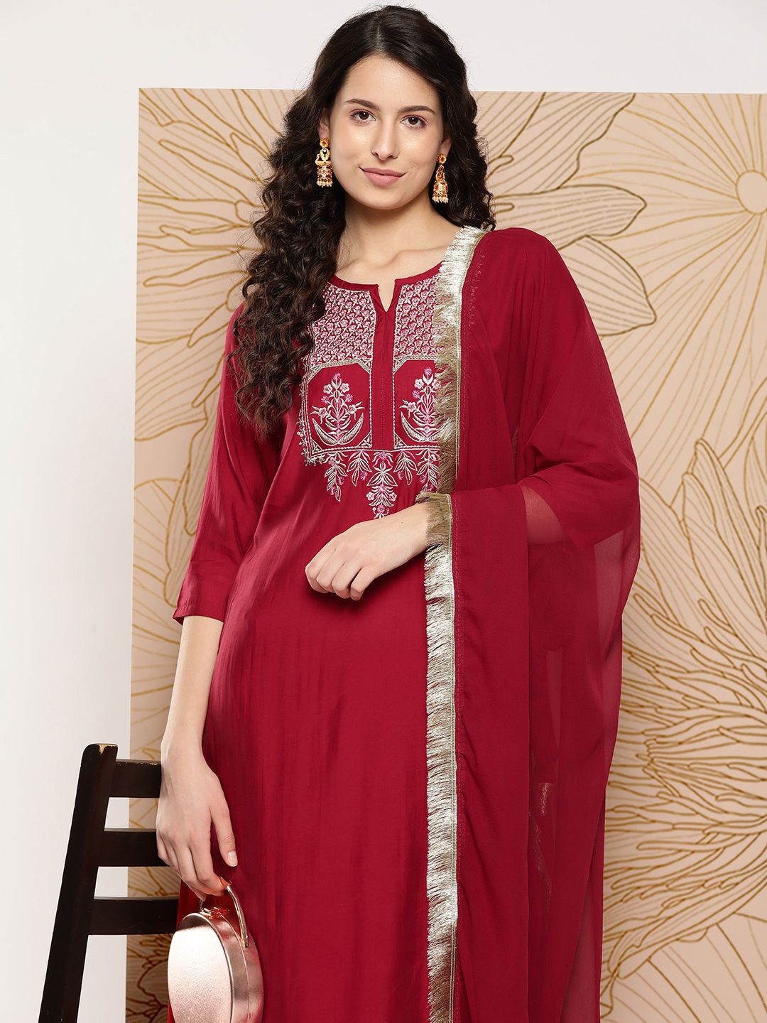 Varanga Women Ethnic Motifs Embroidered Sequinned Kurta with Trousers & With Dupatta