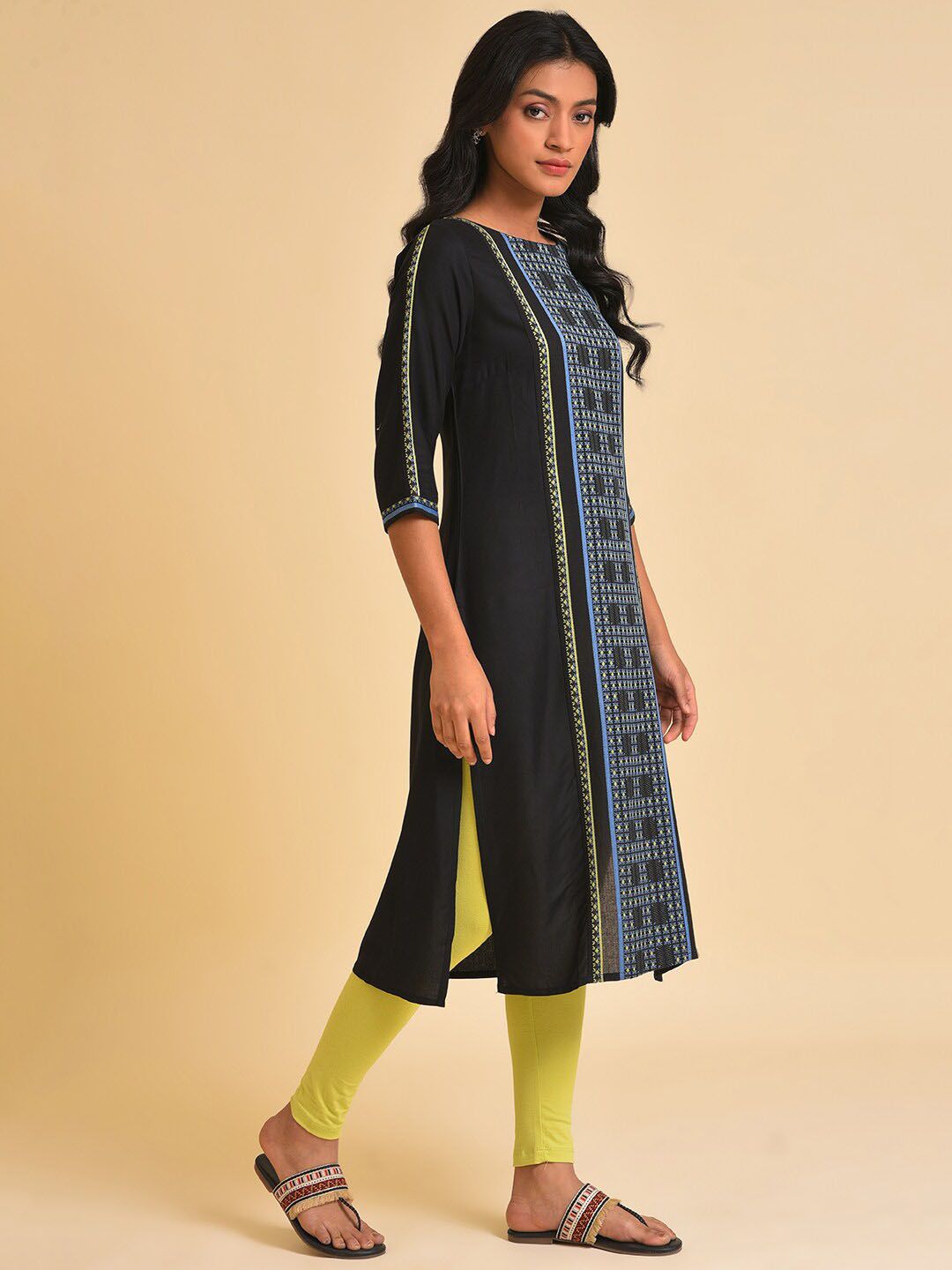 W Black Woven Design Kurta