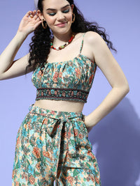 Berrylush Women Lovely Multi-Coloured Printed Top with  Palazzos