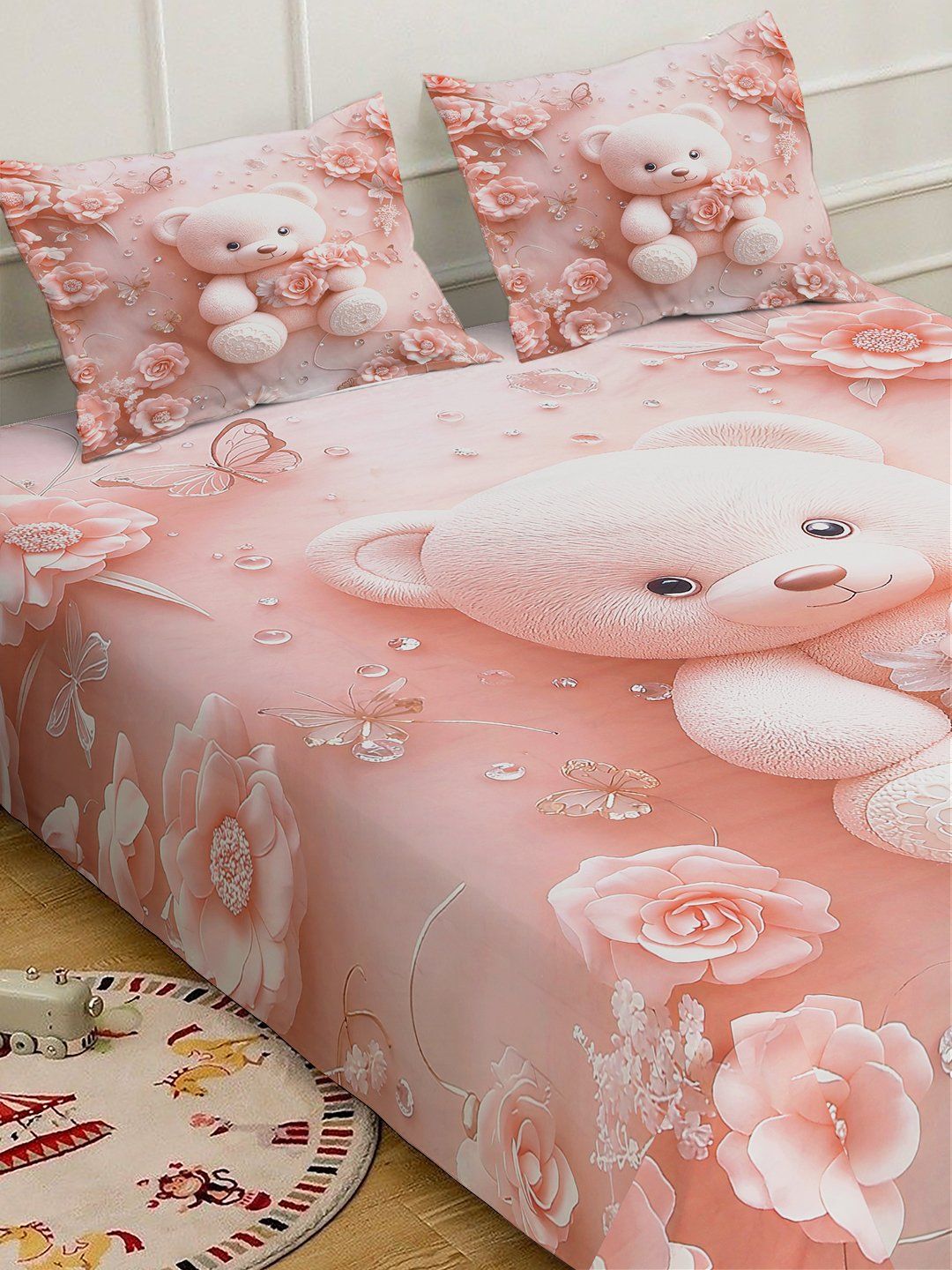 Myntra Elegant Pink Cartoon Printed 400 TC King 7D Cadar & 2 Sarung Bantal 250X225 cm