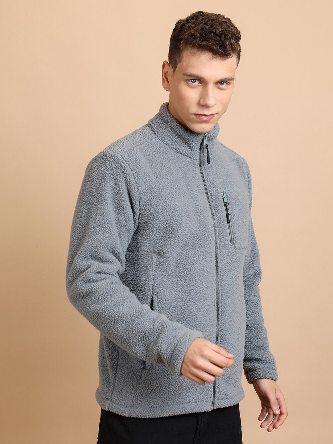 HIGHLANDER High Neck Regular Fit Front Open Sweatshirt