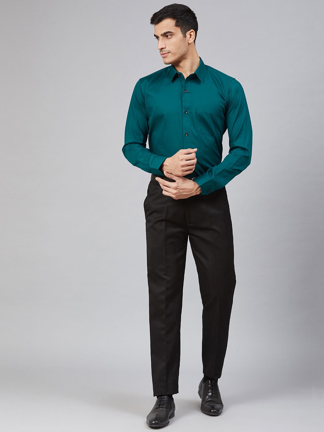 DENNISON Men Teal Green Smart Slim Fit Solid Formal Shirt