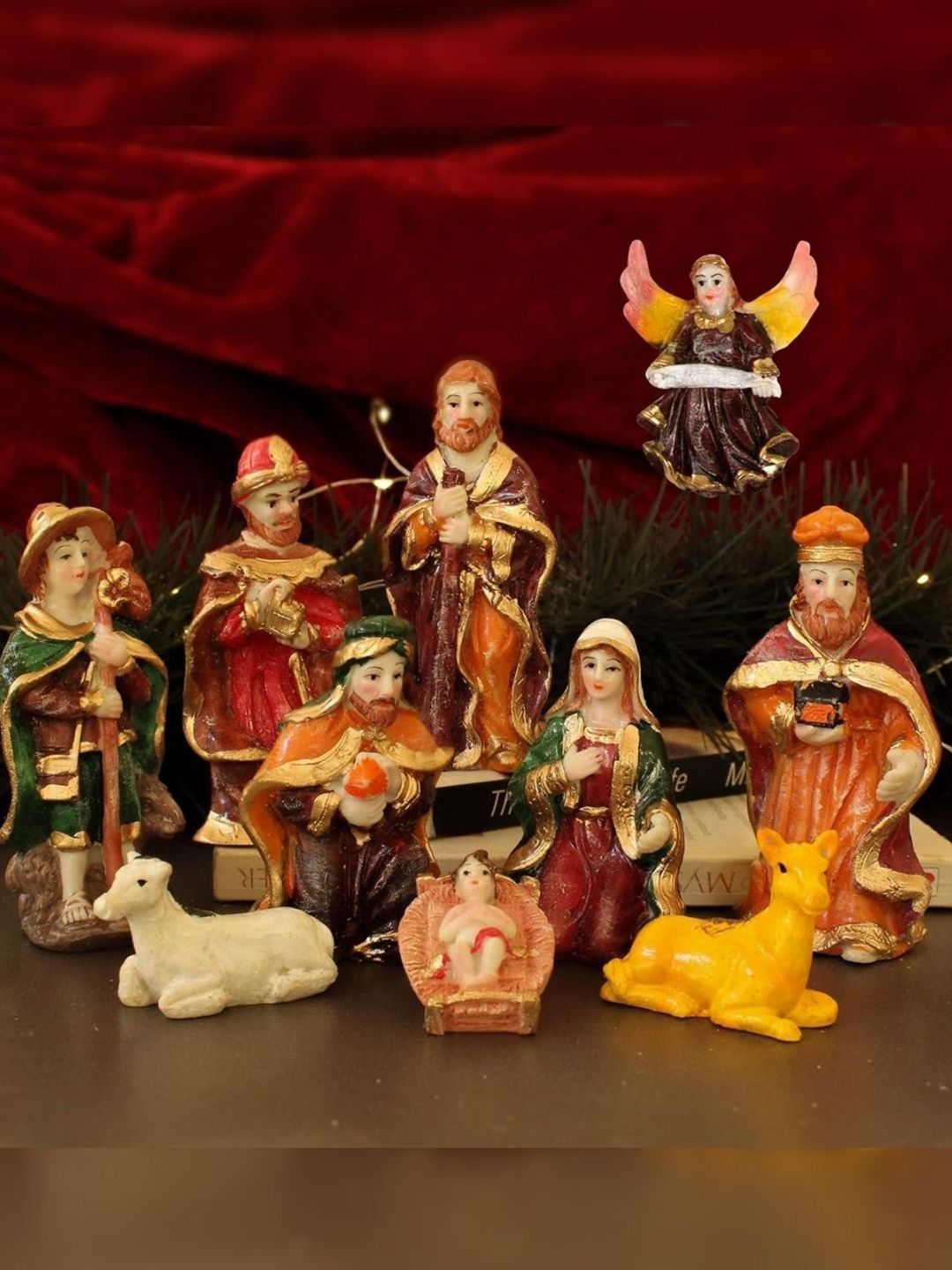 eCraftIndia Brown & Yellow 10 Pieces Christmas Nativity Crib Statues