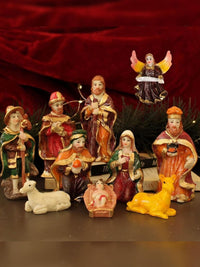 eCraftIndia Brown & Yellow 10 Pieces Christmas Nativity Crib Statues