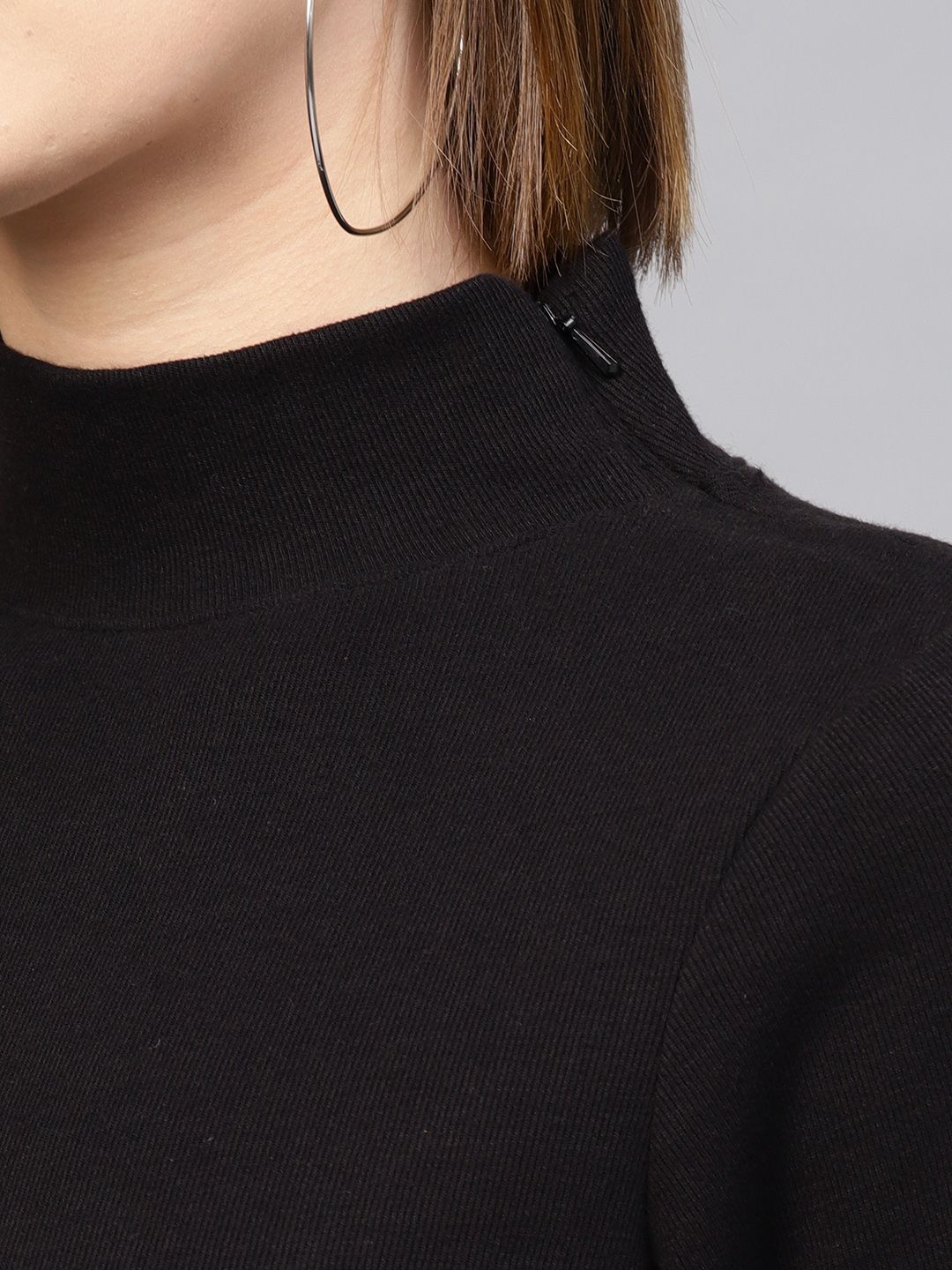 SASSAFRAS Black High Neck Ribbed Top