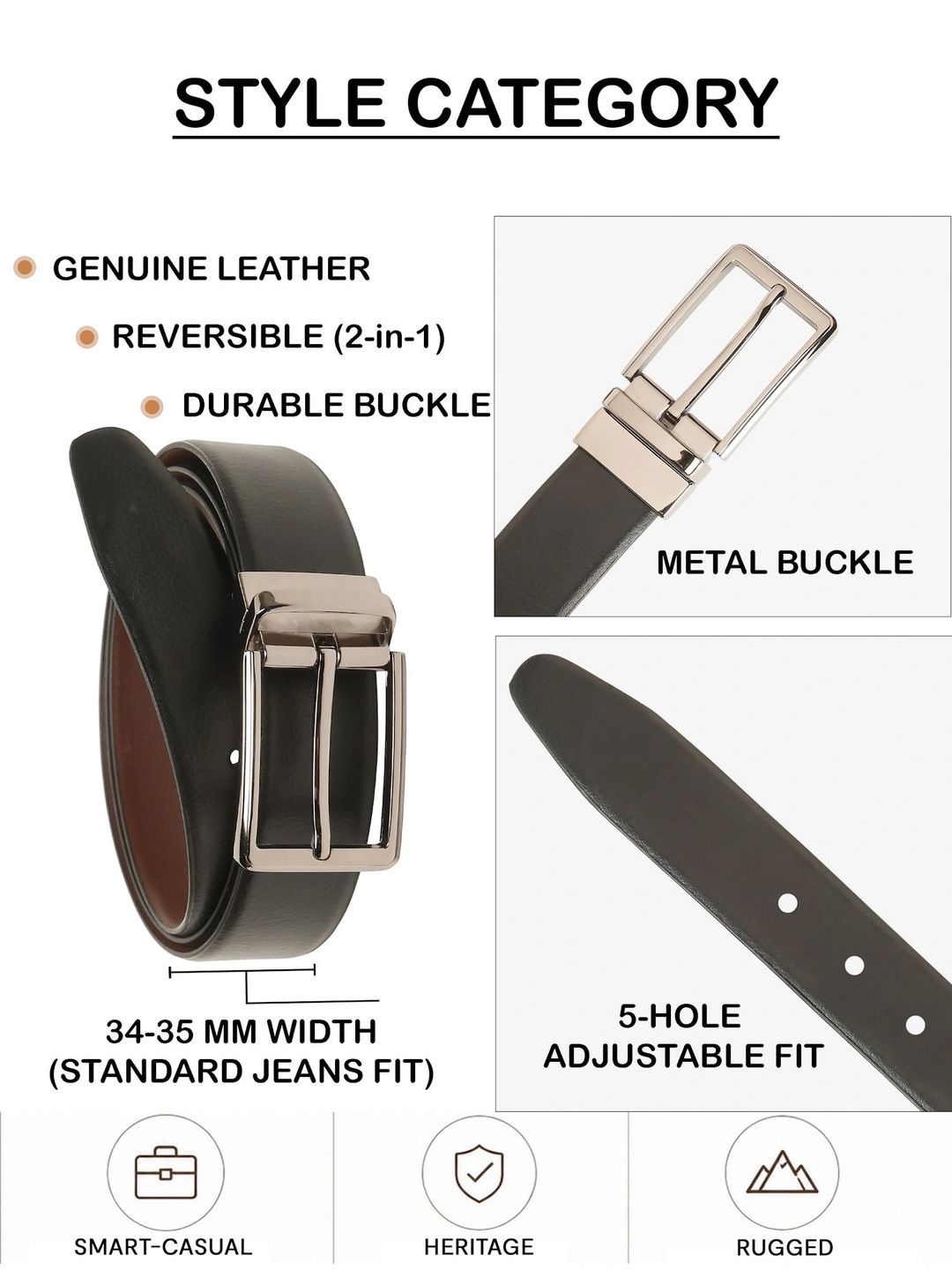Teakwood Leathers Men Textured Leather Reversible Formal Belt