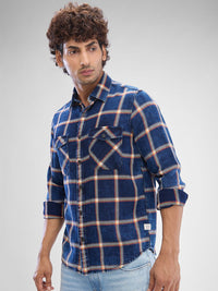 SPYKAR Men Windowpane Checks Pocket Detailing Slim Fit  Casual Shirt